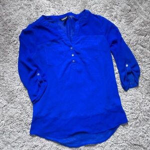 Express Blue 3/4 Sleeve Mandarin Collar Blouse